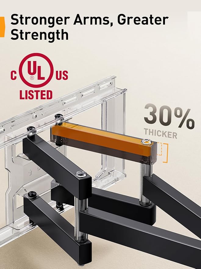 Perlegear UL Listed Full Motion TV Wall Mount for 42-90 inch TVs up to 132 lbs, TV Mount with Dual Articulating Arms, Tool-Free Tilt, Swivel, Extension, Leveling, Max VESA 600x400mm, 16" Studs, PGLF8.