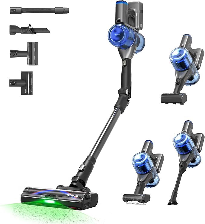 Tineco Pure ONE S70 Cordless Vacuum Cleaner, 200AW Powerful Suction, 3D Sense Pro Cleaning System, 6-Stage Filtration with 95min Runtime, Zero Tangle Brush with 180° Foldable Tube (Blue-Gray)