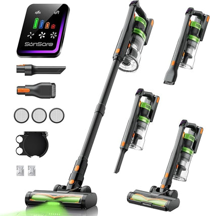 SunSare Cordless Vacuum Cleaner, 50KPa 600W 65Mins Vacuum Cleaner for Home, V-Anti-Tangle Stick Vacuum with Scented Tablet, Upgraded dust Emptying Cup, Vacuum Cordless for Pet Hair/Carpet/Floors