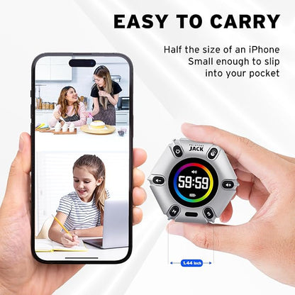 Jack Pomodoro Timer - Productivity Cube & Visual Focus Timer, Mute & Vibration & Adjustable Sound Alert, for Office, ADHD, Study & Work, 3/5/10/25/30/60min & Custom Countdown - Silver
