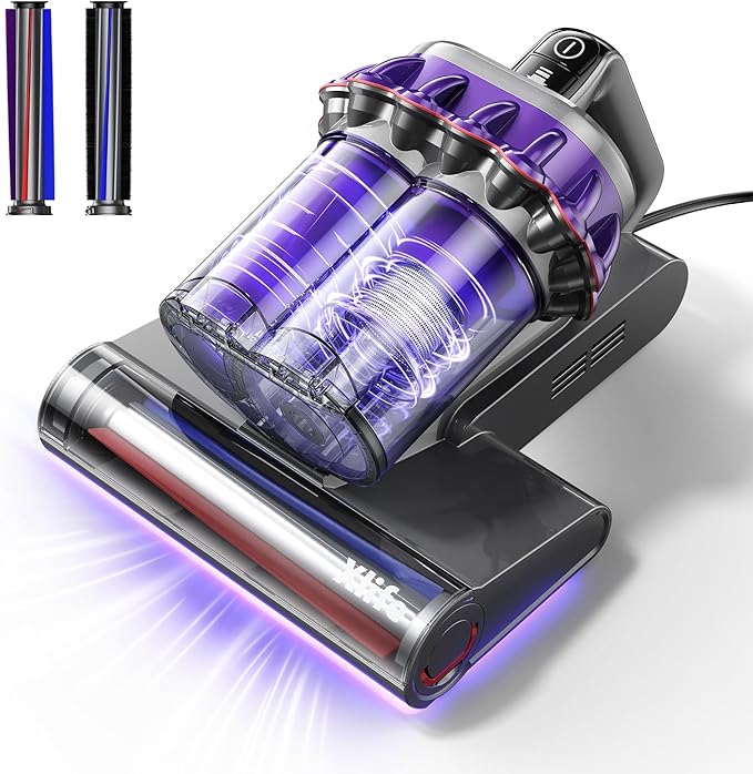 Xlife Mattress Vacuum Cleaner, Bed Vacuum with 2 Roller Brushes for Pet Hair, 253.7nm UV-C Light, 140F° Heating, 550W 16KPA Suction, HEPA Filter Couch Vauum for Bed, Sofa, Pillow, Baby Crib (Corded