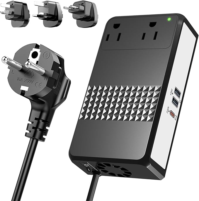 220V to 110V Voltage Converter, 600W AC Sockets Power Any American Appliances Overseas, 48W GaN USB Charger, Universal Power Plug Adapter Voltage Converter US to Europe International Travel