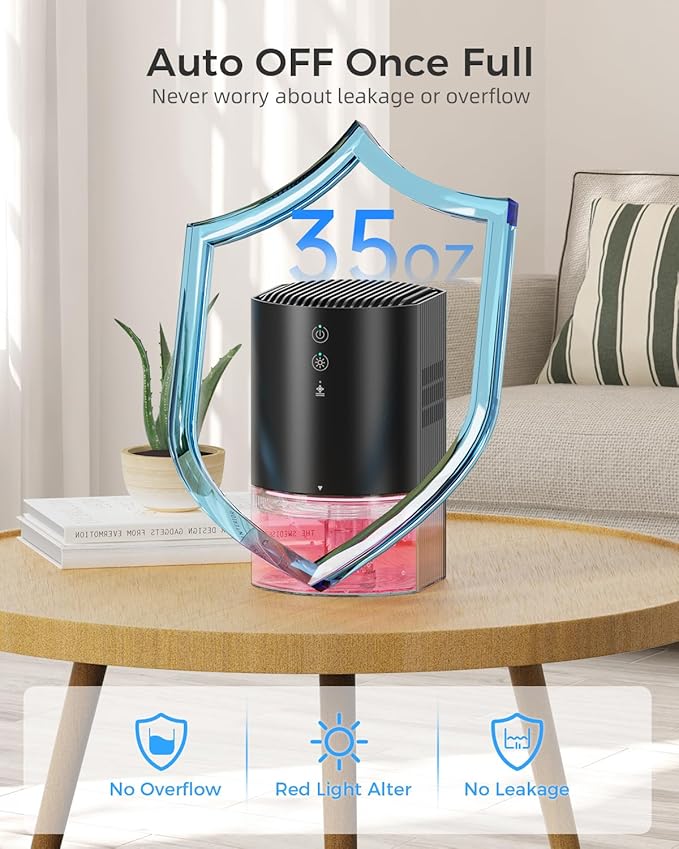 Small Dehumidifiers for Bathroom, Bedroom, Dorm Room, Home, RV, Closet, Wardrobe, Office, Portable Dehumidifier with Auto Shut Off, Auto Defrost, Colorful Light, Ultra Quiet, Energy Saving, 35 OZ