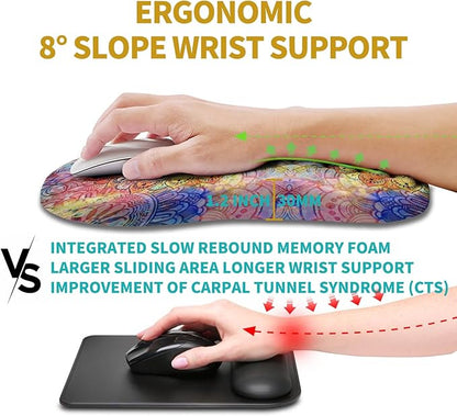 Hokafenle Ergonomic Mouse Pad Wrist Support, Wrist Rest Mousepad for Carpal Tunnel Pain Relief with Integrated Memory Foam Slope Massage Bulge (11.8x7.9 inch,Mandala