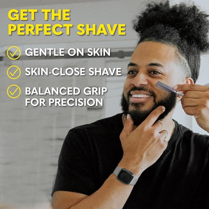 The Beard Club Straight Razor for Men - Navajas Para Barbero - Barber Straight Edge Razor Kit - Single Derby Blade Cutthroat With 5 Replaceable Stainless Steel Blades