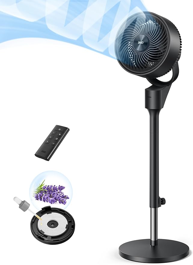 Dreo Fan for Bedroom, 80° Oscillating Standing Fan, 25dB Quiet, 80ft Pedestal Fans for Home Office, 90° Manual Vertical, 3 Speeds, Remote, 34-41" Adjustable Height, Air Circulator