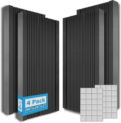 Art3d 4-Pack Wedge Design Acoustic Foam Panels, 48" x 24" x 2" High-Density Soundproof Foam Wall Panels for Wall, Ceiling, Quick-Recovery Noise Dampening Panels for Office, Studio and Home