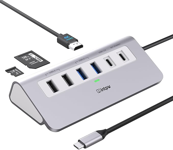 P9 USB C Hub, intpw 9-in-1 USB C Hub Multiport Adapter with 4K HDMI, PD 100W, Type-C & 2 USB A 3.0 5Gbps, 2 USB A 2.0, SD/TF Card Reader, Aluminum USB Hub for Laptop, iPhone 17 Series, MacBook, iPad