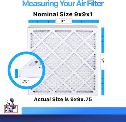 Filter King 9x9x1 Air Filter | 4-PACK | MERV 8 HVAC Pleated A/C Furnace Filters | MADE IN USA | Actual Size: 9 x 9 x .75"