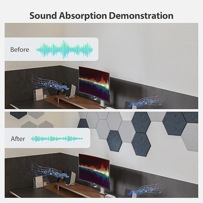 Amantech 12 Pack Acoustic Panels Self Adhesive Sound Proof Foam, High Density Sound Acoustic Panel, 12X10.23X0.4 Inch Hexagon Panels in Home, Office, Reccording Room, Studio,and more(Orange-Red)