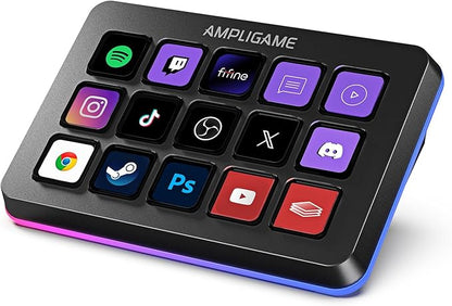 Fifine AmpliGame Stream Controller with 15 Macro Keys, Streaming Keyboard with Trigger Actions in OBS/Twitch/YouTube/Streamlabs, Shortcut Buttons Keypad Works with Mac and PC-D6