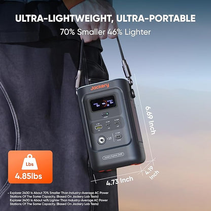 Jackery Explorer 240D Power Bank (80,000mAh), LiFePO4 Battery 256Wh Portable Power Station, USB-C Cable Included,200W DC Output,1-Hour Fast Charging, Compact for Outdoor Camping, Travel, Emergencies