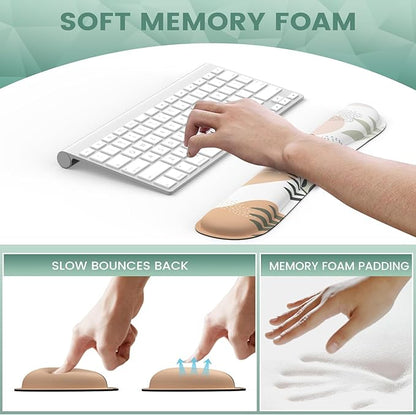 iLeadon Mouse Pad with Wrist Rest Set, Keyboard Wrist Rest + Ergonomic Mouse Pad + Coasters, Easy Typing & Pain Relief Mousepad, Mouse Pad Wrist Support for Computer Home Office, Tropical Leaves