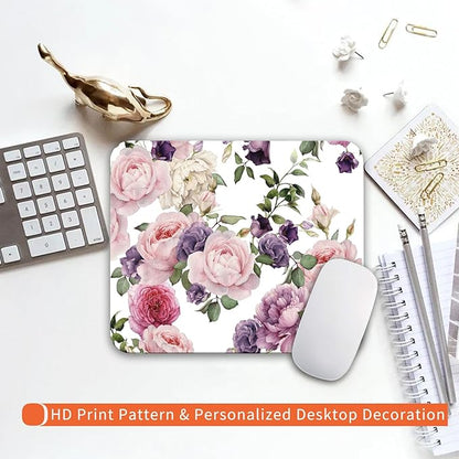 Armanza Square Mouse Pad Floral Roses,Personalized Premium-Textured Custom Mouse Mat Design,Washable Mousepad Cloth,Non-Slip Rubber Base Computer Mouse Pads for Wireless Mouse