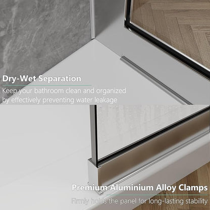 35"x74" Semi-Framed Shower Screen, Single Fixed Shower Glass Panel for Bathroom, 3/8" Tempered Glass with Dual-Sided Nano Coating, Reversible Install, Bright Chrome