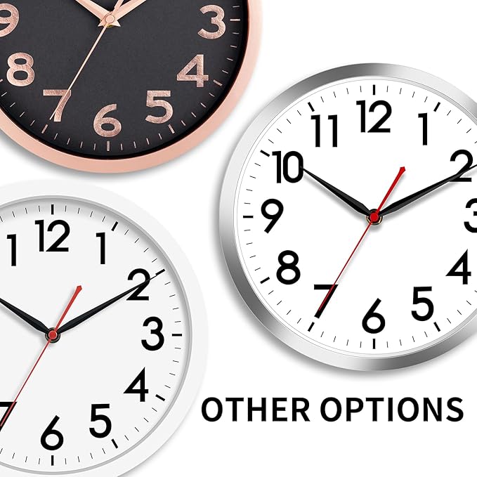AKCISOT Wall ClockModern Black Silent Non Ticking Wall Clocks Battery Operated 10 Inch,Small Analog Classic Clock Decorative for Bedroom, Kitchen, Home Office, Bathroom, School, Living Room
