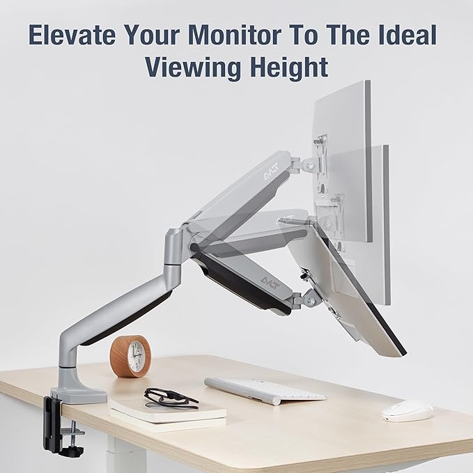 AVLT Single 17"-45" Monitor Arm Desk Mount Premium Mechanical Spring fits One Flat/Curved/Ultrawide Monitor Full Motion Height Swivel Tilt Rotation Adjustable, Gray