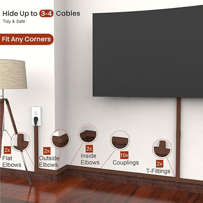 Brown Channel Kit Hide Wires - 157in Cord Concealer, Hide Along Walls, Extension Cord Safety Cover, TV Wall Wire Hiders