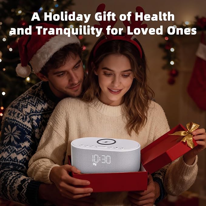 Sound Machine Alarm Clock Wireless Charger: Bluetooth 10W Stereo Sound Speaker Bedroom - White Noise Machine for Sleeping with 21 Soothing Sounds
