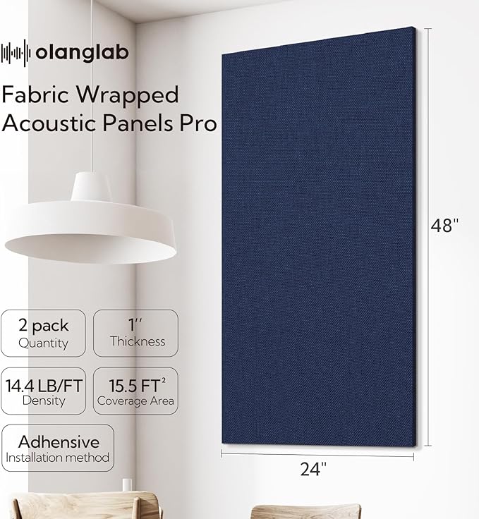 Olanglab Acoustic Panels 2 Pack, 48''x24'' Large Sound Panels, Fabric Wrapped Sound Proof Foam Panels for Walls, Sound Absorbing Panels for Recording Studio Acoustical Treatments (Navy)