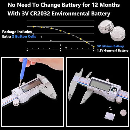 Digital Caliper, Vernier Caliper Measuring Tool with Stainless Steel, Electronic Micrometer Caliper with Large LCD Screen, Auto-Off Feature, Easy Switch from Inch Metric Fraction, (6 Inch//150 mm)