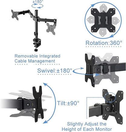 Rocelco Standing Desk Converter with Dual Monitor Mount - 31.5 Inch Sit Stand Up Tabletop Riser with Tablet Holder, Height Adjustable Workstation - Deep Keyboard Tray for Laptop - Black (R VADRB-DM2)