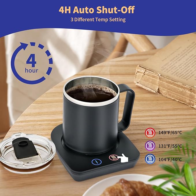 VOBAGA Coffee Mug Warmer with 15oz Mug Set, Electric Coffee Cup Warmer with Three Temperature Settings for Home Office Desk, Smart Coffee Warmer with Auto Shut Off for Cocoa Tea Candles Coffee Gift
