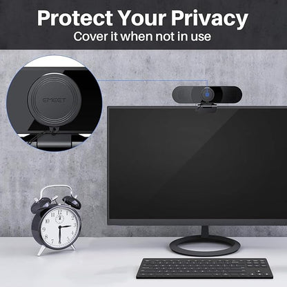 EMEET C980 PRO 3-in-1 1080P Webcam with Microphone and Speaker, 60°-98° Wide Angle Webcam w/ 4 Noise Cancel Mics, 2 Speakers, Auto Low Light Correction W/Cover, USB Camera for Online Conference/Class