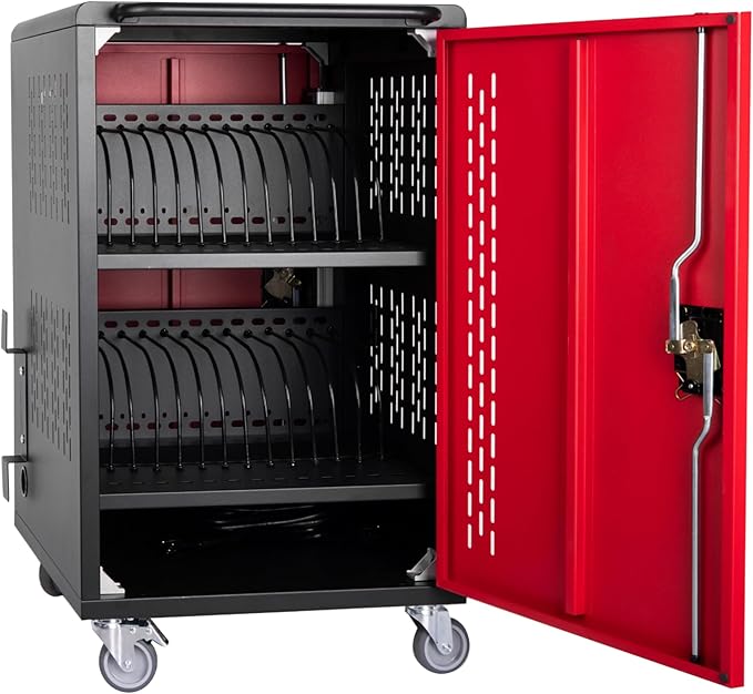 32 Device Mobile Charging Station for Laptops/Tablets/iPads/Chromebooks,32 Bay Lockable Charging Cabinet with Cable Management & Power Strip Included, School Charging Storage Carts,Easy Assembly