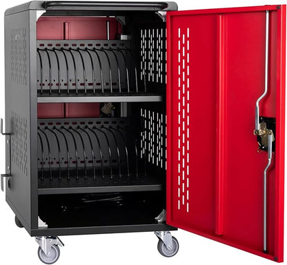 32 Device Mobile Charging Station for Laptops/Tablets/iPads/Chromebooks,32 Bay Lockable Charging Cabinet with Cable Management & Power Strip Included, School Charging Storage Carts,Easy Assembly