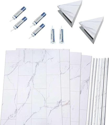 Palisade 78in x 60in x 30in Waterproof Vinyl Shower Surround Kit with Accessories in Urban Glacier