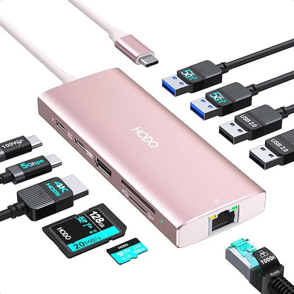 USB C Hub Multiport Adapter, 10-in-1 Laptop USB C Docking Station for Dell/HP Laptop, Type C Dock to 4K HDMI,Ethernet,100W PD,3USB 3.0, 2USB 2.0, SD/TF, Thunderbolt Dock for MacBook, Surface, Lenovo