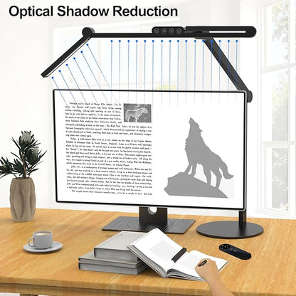 Micomlan Architect Desk Lamp with Remote Control, Adjustable Led Desk Light for Home Office with Base, 24W Bright Auto Dimming Table Light Rotatable Office Lamp with Swing Arm for Computer Cafting