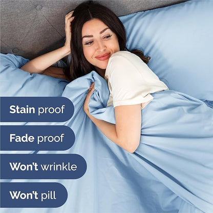 Split King Size 5 Piece Sheet Set - Comfy Breathable & Cooling Bed Sheets Set - Hotel Luxury Bedding for Women, Men, Kids, Teens, Boys & Girls - Deep Pockets and Wrinkle Free - Oeko-Tex - Light Blue