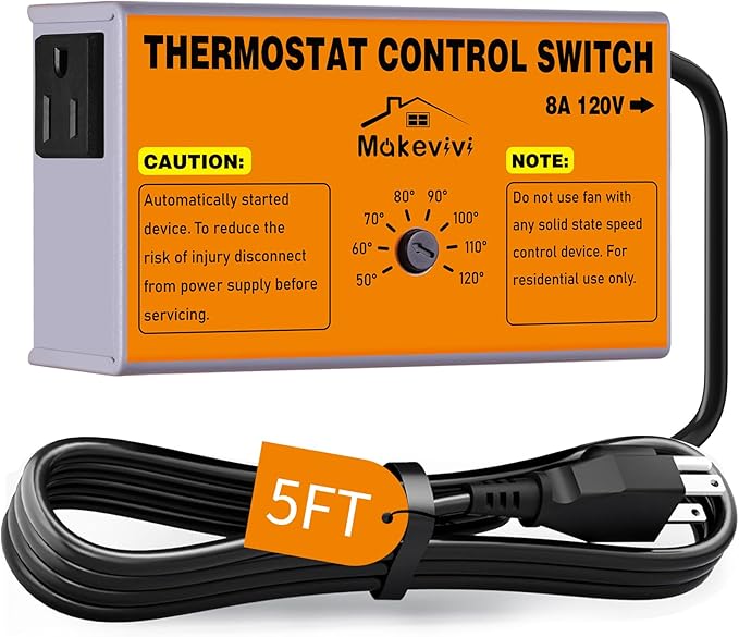 Attic Fan Thermostat-Control, Adjustable Thermostat with Overload Protector, Temperature Controlled Attic Fan, with Socket Easy to Install, Exhaust Fan Temperature Controller for Workshop, Greenhouse