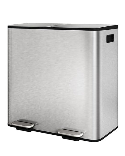 Garvee Trash Can, 2 x 10.6 gal (2 x 40 L) Garbage Can for Kitchen Dual Compartment Recycling Kitchen Step Trash Bin, Stainless Steel Trash and Recycle Bin Combo with Soft-Close Lid,Silver
