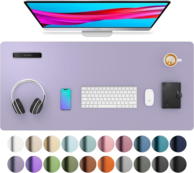 Aothia Leather Desk Pad - Protector and Blotter, Mouse Pad and Office Mat, Non-Slip PU Leather Laptop Desk Pad, Waterproof Writing Pad for Office and Home (36" x 17", Lavender)