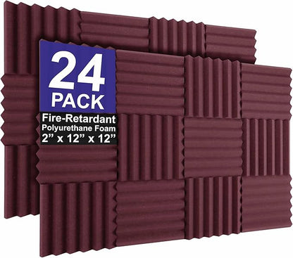 Foam Factory Inc 24 Pack Color Acoustic Foam Panel Studio Soundproofing Wedge Wall Tiles 12” X 12” X 2” (Plum)