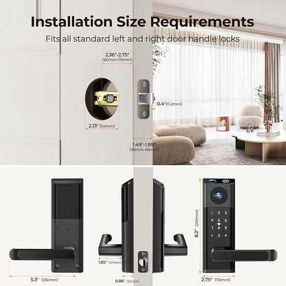 Video Smart Lock with Camera & Doorbell, 5-in-1 Keyless Entry Door Lock with Handle, Fingerprint+Keypad Code+App Remote Control+IC Card, Auto Lock, Wi-Fi Smart Deadbolt for Front Door, Apartment