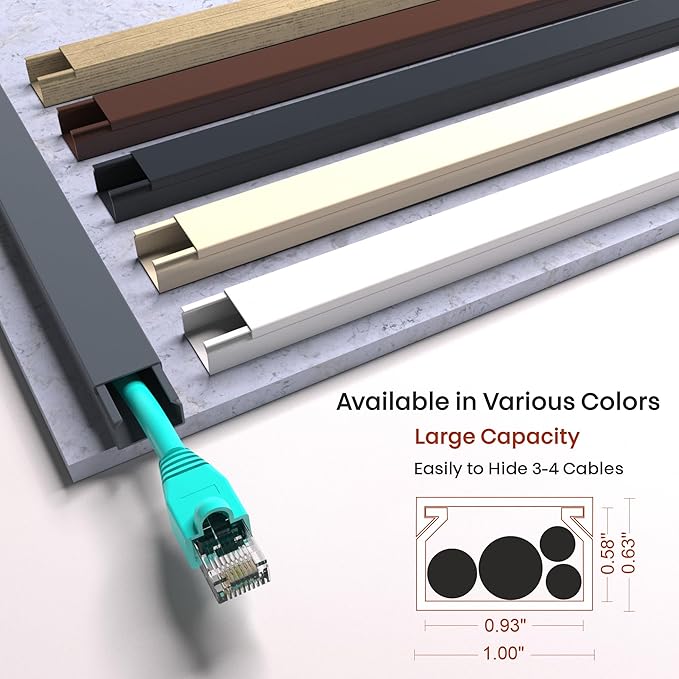 Grey Cable Concealer Wall Kit - 315in Cable Raceway for Extension Cord, Cord Cover Kit for Wall Mounted TV, Gray Wire Management, Decorative Electrical Cable Concealer, Cable Channel, Wire Molding