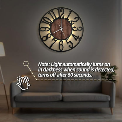 LEIKE Large Wall Clocks with Night Light Battery Operated,Silent Non Ticking,Rustic Modern Big Wood Clock for Living Room, Bedroom,Kitchen,Farmhouse,Office,Home Decor-24 Inch(Black-Arabic Number)