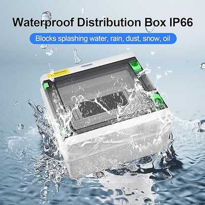 Mollom 12 Way HA Series Power Distribution Box with Bus Bars and Din Rail for Miniature Circuit Breaker MCB,Waterproof IP66,Solar Power Distribution Panel for Indoor and Outdoor Use