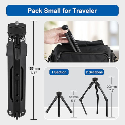 LEOFOTO Aluminum Mini Table Tripod, Weight 162g/0.35lb, Maxload 5kg/11lb, Foldable Stand, Compact Camera Spider Tripod, for Camera/Phone/Live Stream Light/Projector MT-03 Lightweight Version (MT-03S)