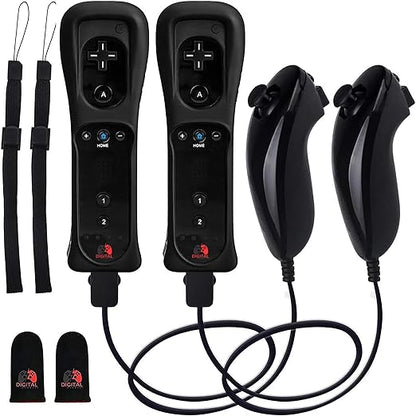 Digital Dynasty 2 Pack Motion Plus Wii Controller with Nunchuks - Wii Remote with Nunchuks Compatible with Nintendo Wii & Wii U (Black)