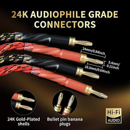 10 AWG 2Pack Audiophile Speaker Cable – Speaker Wire with Banana Plugs,4N OFC Core,Nylon Braid,Audio Wire,Compatible with Amplifier,Speakers,AV Receiver& Home Theater(6.56ft/2m)