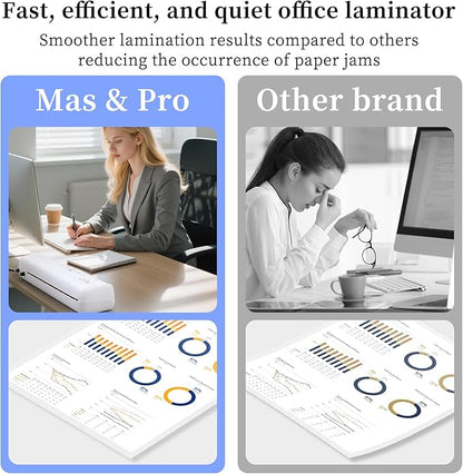Mas & Pro Thermal Laminator Machine 9 Inch with 40 Laminating Sheets, Hot & Cold, Anti-Jam, Fast Warm-Up, 2-Roller, Portable for Home Office School, Letter Size/A4/A5/A6/Photo/Document, White