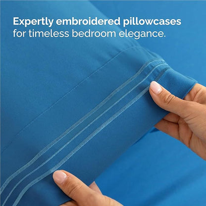 Full Size 4 Piece Sheet Set - Comfy Breathable & Cooling Bed Sheets Set - Hotel Luxury Bedding for Women, Men, Kids, Teens, Boys & Girls - Deep Pockets, Soft and Wrinkle Free - Oeko-Tex - Denim Blue