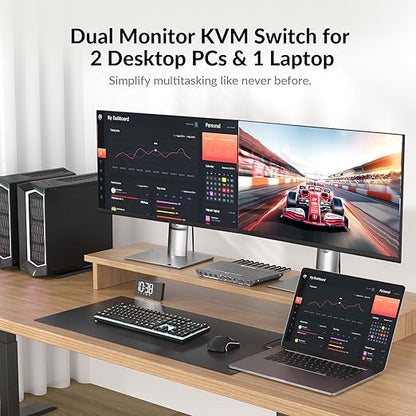 AV Access Docking Station KVM Switch 1 Laptop & 2 Desktop PCs, Dual 4K@60Hz Monitors, EDID Emulation, 100W USB-C Charging, Gigabit Ethernet,High Refresh Rates,Ideal for Gaming, Office & Creative Work