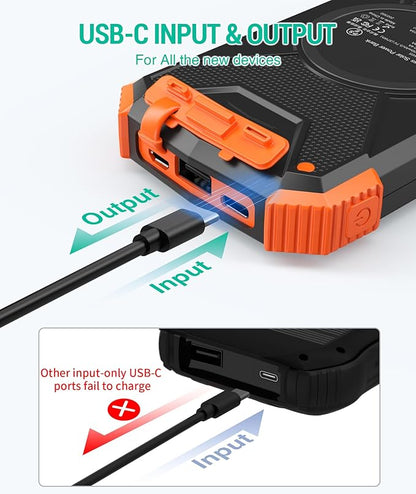 BLAVOR Solar Power Bank 10,000mAh, Portable Wireless Charger, 20W Fast Charging External Battery Pack with USB C for Cell Phones, Solar Panel Charging with Dual Flashlight for Camping