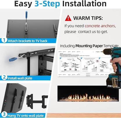 USX STAR Full Motion TV Wall Mount 24 inch Studs for Most 42-86 Inch TVs, Adjustable TV Wall Mount Swivel and Tilt, Loading 110 LBS, Max VESA 600x400mm, Fits 16", 18", 24" Studs